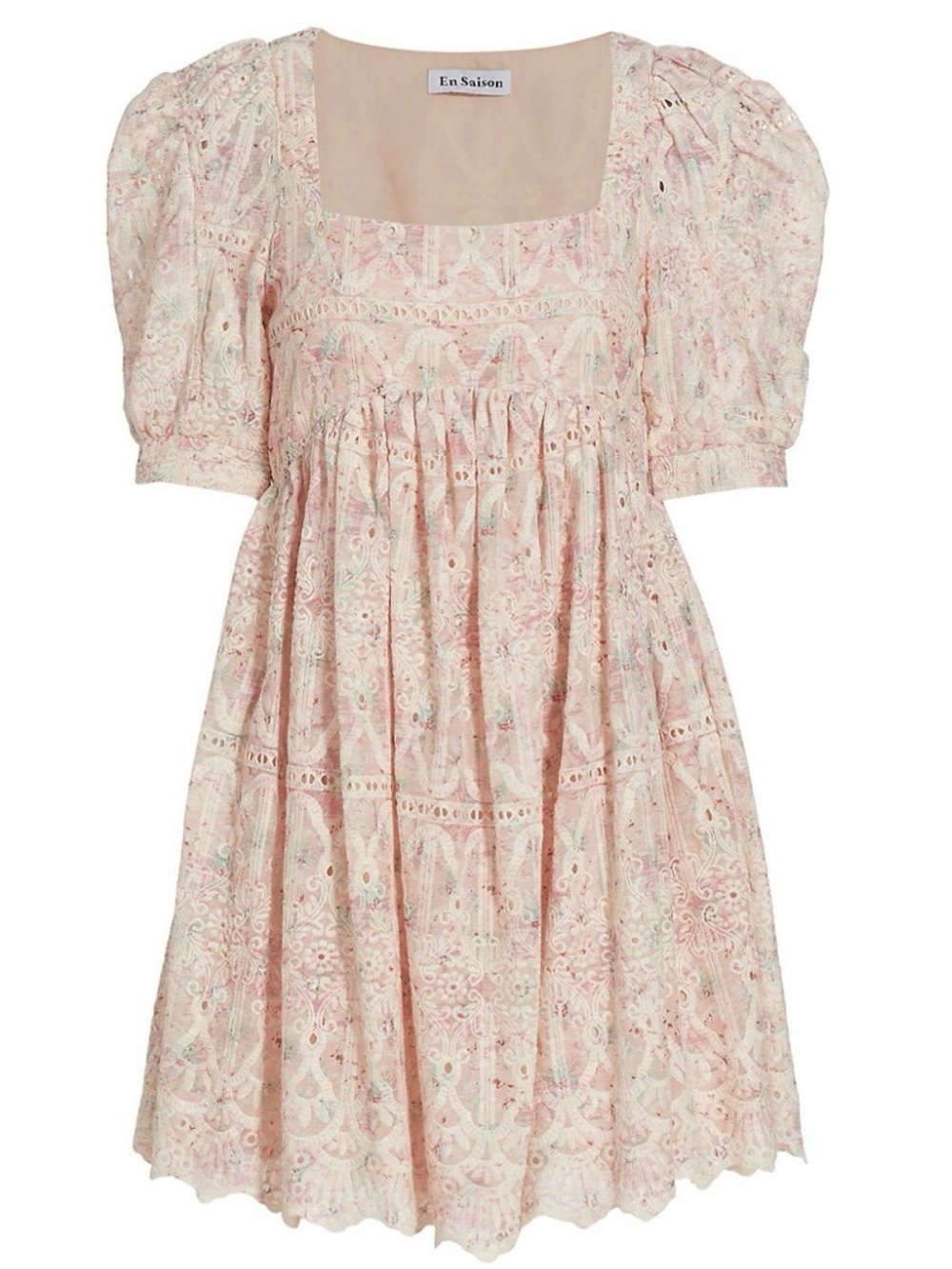 NWOT En Saison Kiera eyelet-embroidered minidress | Cream & Pink | Size XS
